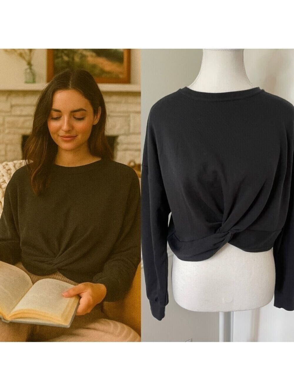 🐈Only Cropped Front Knot Long Sleeve Shirt S